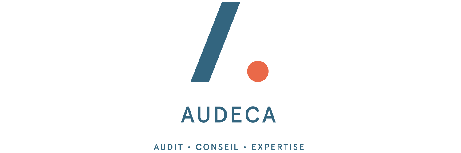 Logotype bleu et orange entreprise bordelaise expertise Audeca