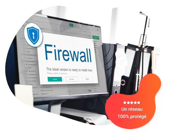 Photo d'une fenêtre du logiciel Firewall ouverte sur un écran d'ordinateur de bureau