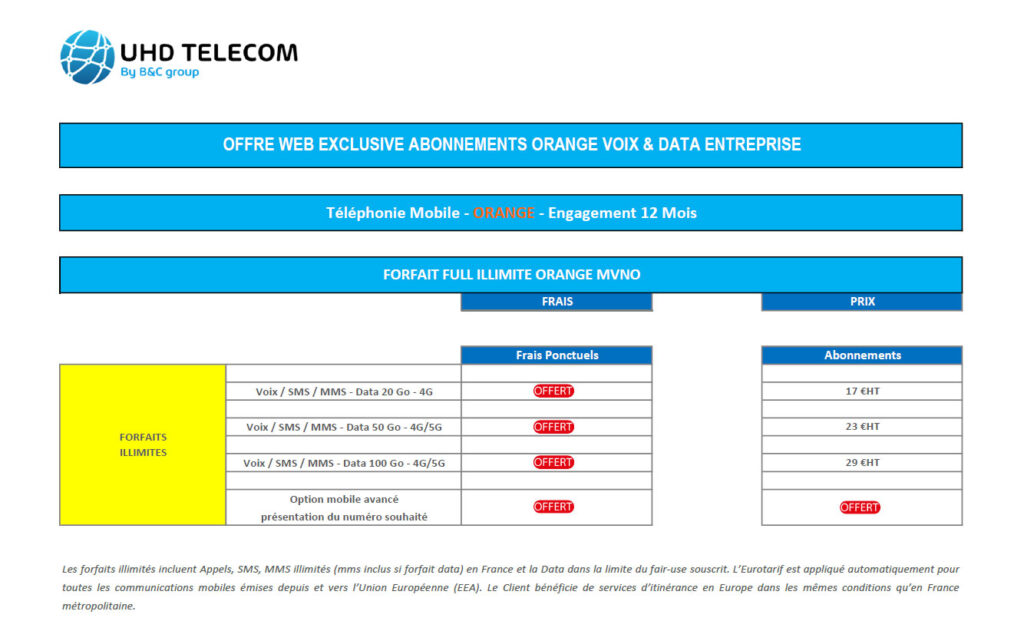 Offre abonnement mobile orange entreprise 4g/5g